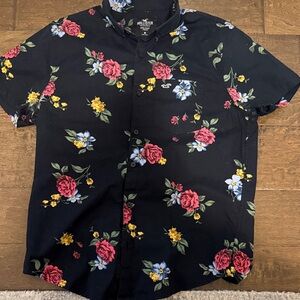 Hollister Men's Black Shirt with Floral Design